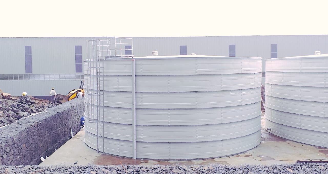 White Zinc Aluminium Steel storage tanks at an industrial installation
