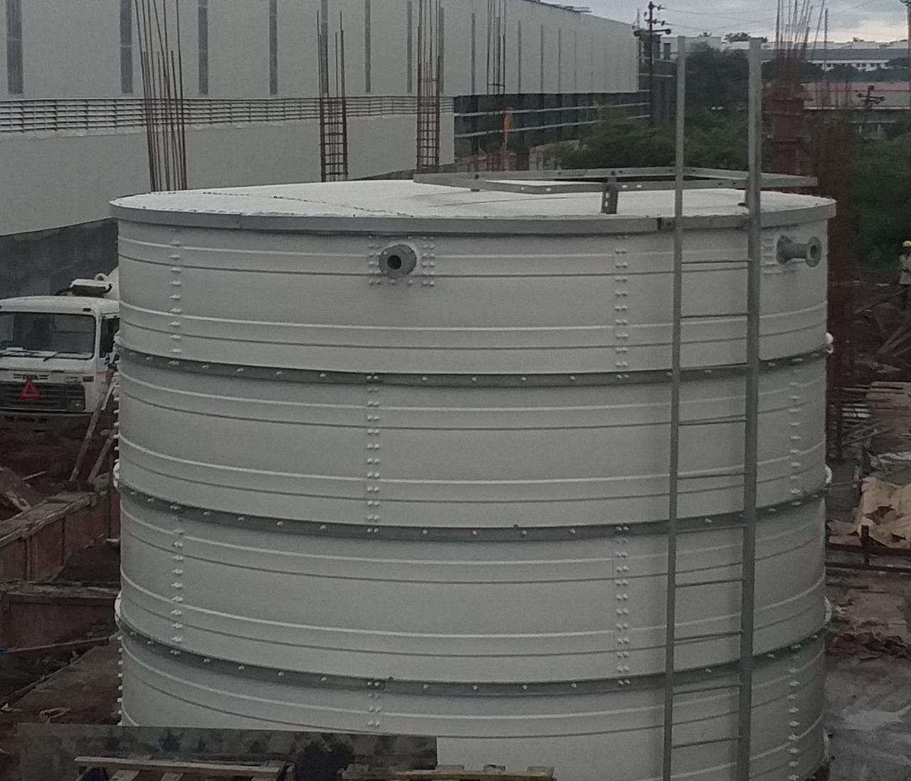 White Zinc Aluminium Steel tank under final installation at an industrial project