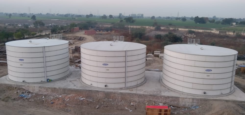 White Zinc Aluminium Steel tanks installed at a project site