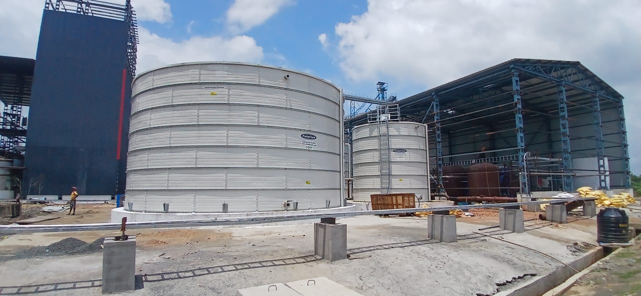 White Zinc Aluminium Steel tanks installed at a large industrial plant
