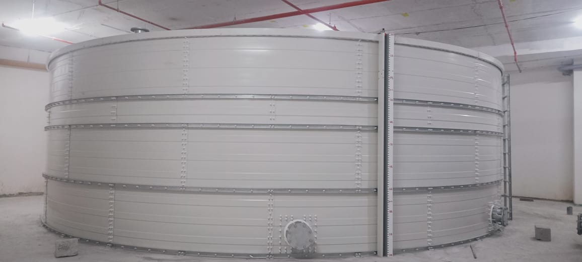 Large white Zinc Aluminium Steel tank installed indoors