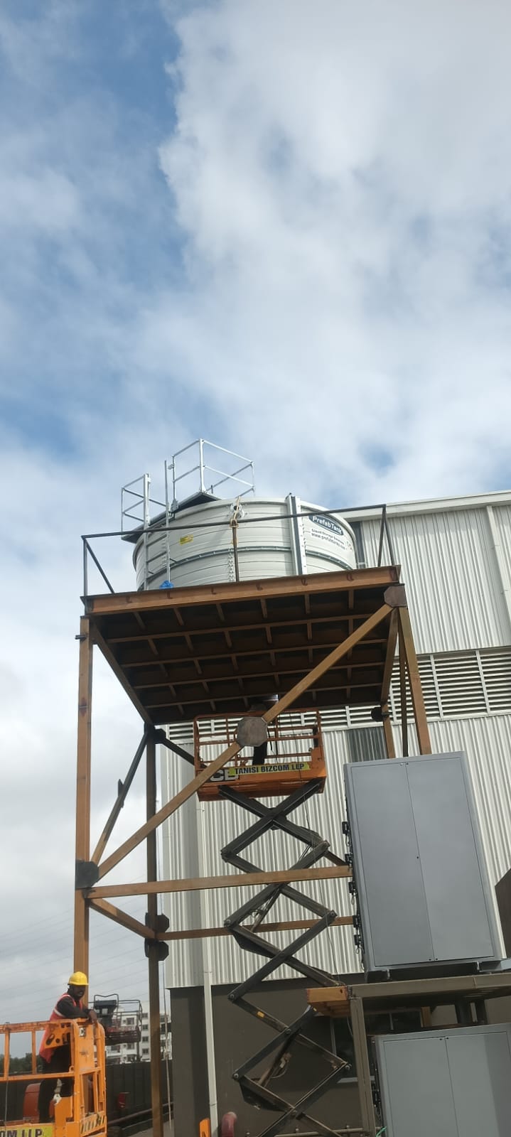 Elevated Zinc Aluminium Steel tank on a steel support platform