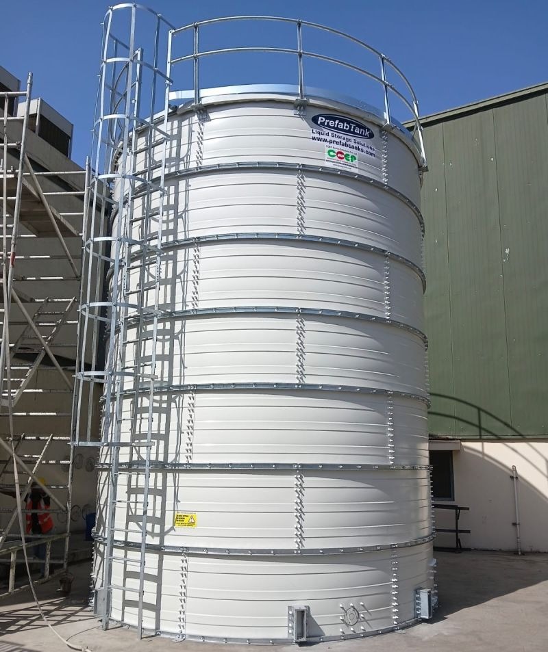 Tall white Zinc Aluminium Steel tank with ladder and top railing