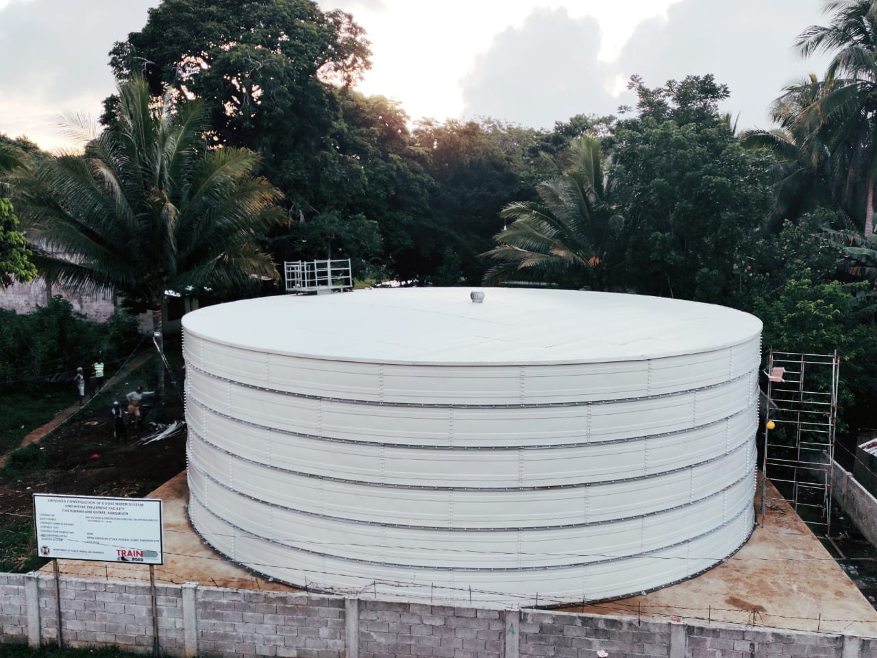 White Zinc Aluminium Steel tank installed beside plant access structures
